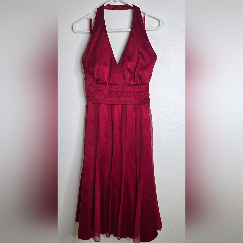 ​Calvin Klein 100% Silk Dress 6 Burgundy Halter 90s Minimalist Wedding Luxe